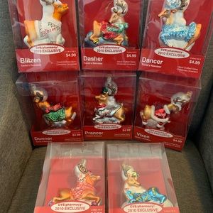 Full set of blown glass reindeer ornaments